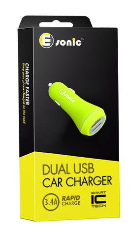 DUAL USB CAR CHARGER 3.4A SMART GREEN