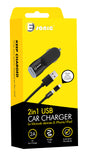 USB Car Charger 2in1 with iPhone Adapter